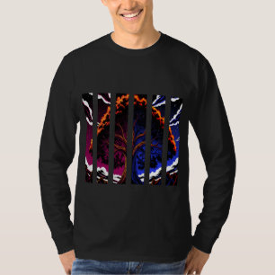 Camiseta Gráfico abstracto de bosque azul y naranja brillan