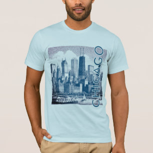 Camiseta Gráfico Azul Skyline de Chicago