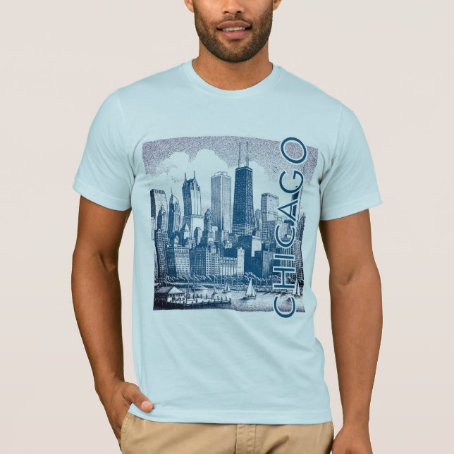 Camiseta Gráfico Azul Skyline de Chicago (Anverso)