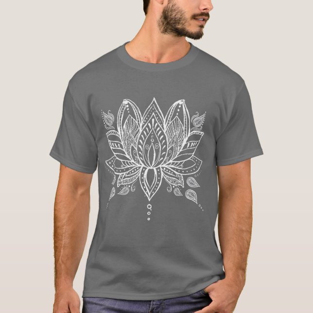 Camiseta Gráfico bohemiano de yoga de Henna Lotus blanco (Anverso)