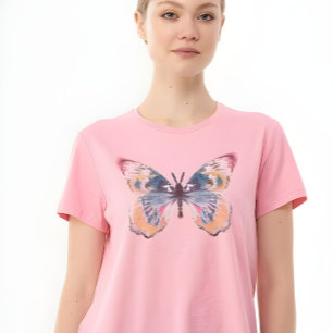 Camiseta Gráfico Caprichoso de Mariposa en Acuarela Rosa Pa