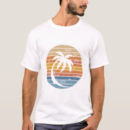 Camiseta Gráfico circular retro de puesta de sol de palmera