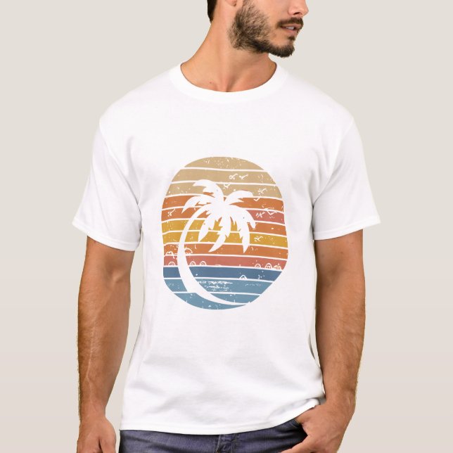 Camiseta Gráfico circular retro de puesta de sol de palmera (Anverso)