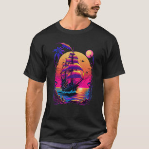 Camiseta Gráfico colorido del barco pirata de ondas de sint