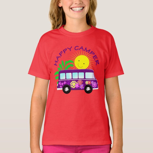 Camiseta Gráfico colorido feliz de Hippie Camper Van Fun (Anverso)