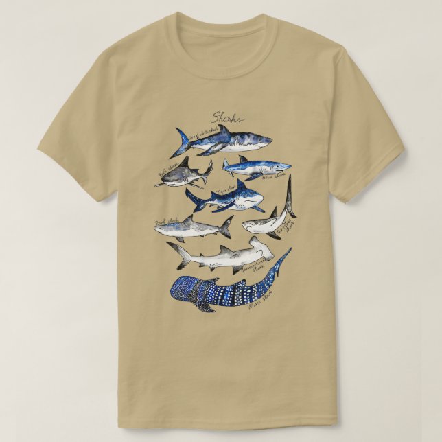 Camiseta Gráfico de acuarela de tiburones (Diseño del anverso)