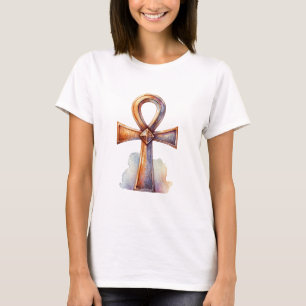 Camiseta Gráfico de Ankh de Oro en Acuarela
