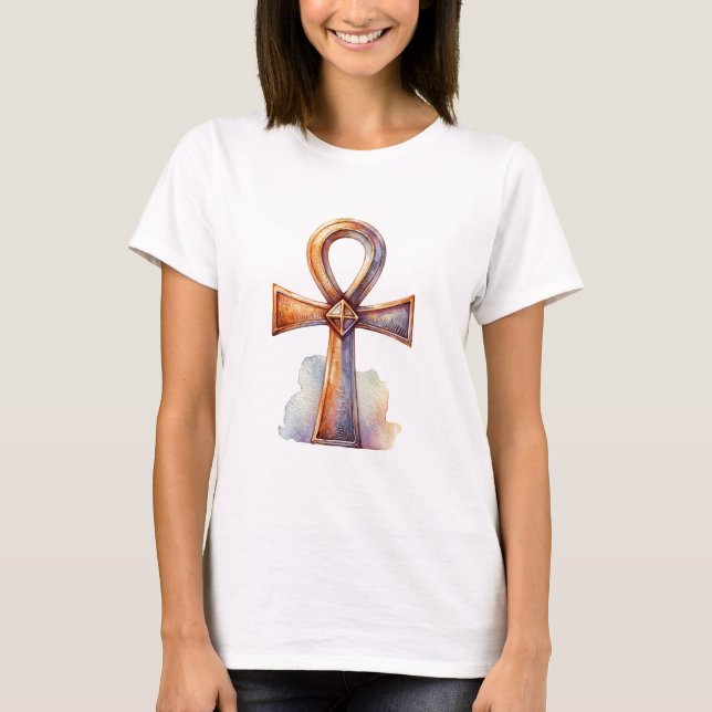 Camiseta Gráfico de Ankh de Oro en Acuarela (Anverso)