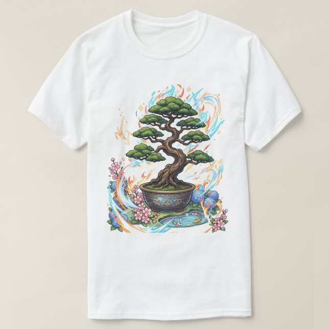 Camiseta Gráfico de árbol bonsai de estilo anime. (Diseño del anverso)