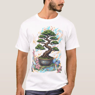 Camiseta Gráfico de árbol bonsai de estilo anime.
