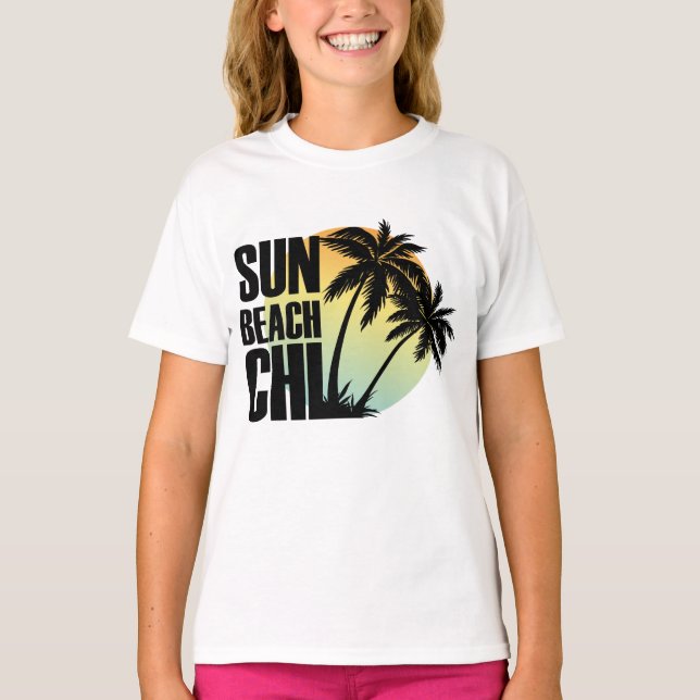 Camiseta Gráfico de árbol de palmas de sol, playa y píldora (Anverso)