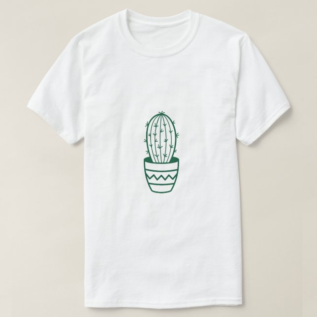 Camiseta Gráfico de Cactus Línea Verde Blanco (Diseño del anverso)