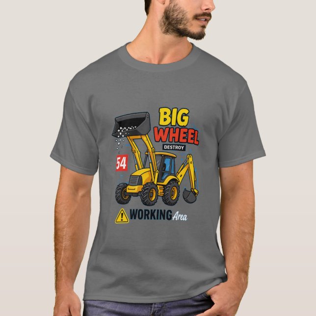 Camiseta Gráfico de Camión de Construcción de Ruedas Grande (Anverso)