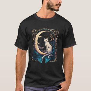 Camiseta Gráfico de carta de tarot luna creciente y gato