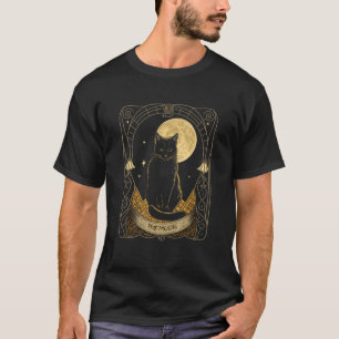Camiseta Gráfico de carta de tarot luna creciente y gato