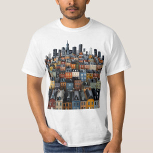 Camiseta Gráfico de casas y horizonte urbano de la ciudad c