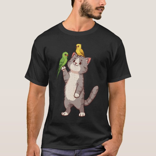 Camiseta Gráfico de Cat & Parakeets (Anverso)
