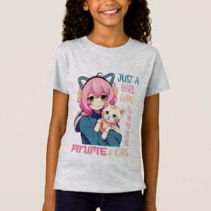 Camiseta Gráfico De Chicas De Anime Y Gatos