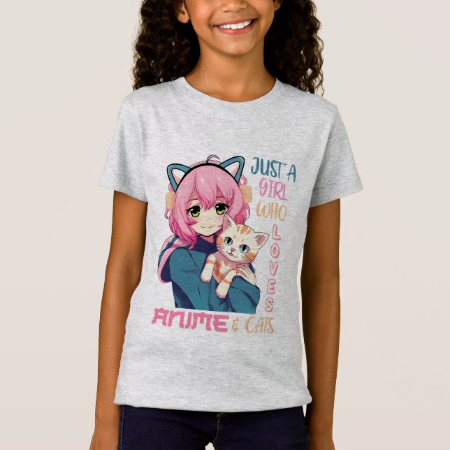 Camiseta Gráfico De Chicas De Anime Y Gatos (Anverso)