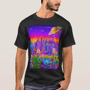 Camiseta Gráfico de Ciudad del Sueño Futurista