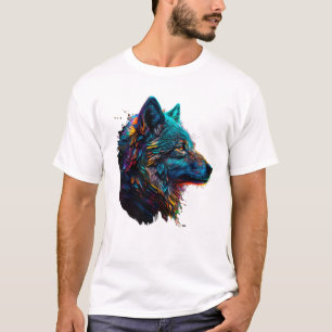 Camiseta Gráfico de color de un animal de lobo arcoiris