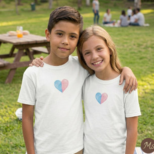 Camiseta Gráfico de corazón de acuarela rosa y azul minimal