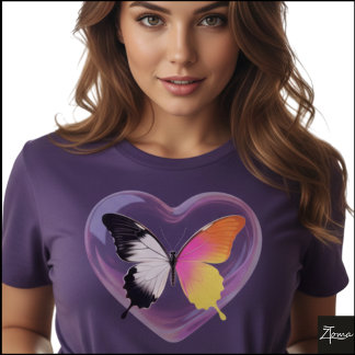 Camiseta Gráfico de corazón neón monocromo de mariposa divi