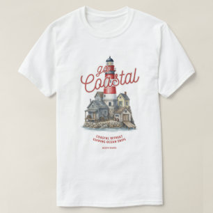 Camiseta Gráfico de Faro Antiguo y Pueblo Costero