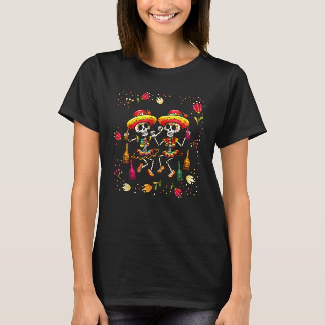 Camiseta Gráfico de feliz Cinco de Mayo Cute Skeleton (Anverso)