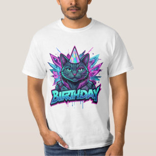 Camiseta Gráfico de fiesta de cumpleaños de gato ciberpunk