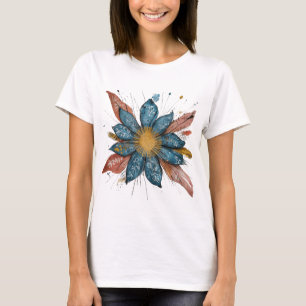 Camiseta Gráfico de flores azules - Arte floral de mano