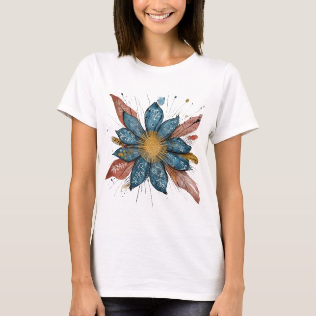 Camiseta Gráfico de flores azules - Arte floral de mano (Anverso)
