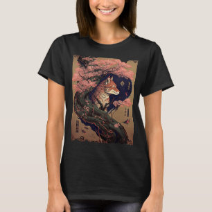 Camiseta Gráfico de Fox Scroll japonés con flores de cerezo