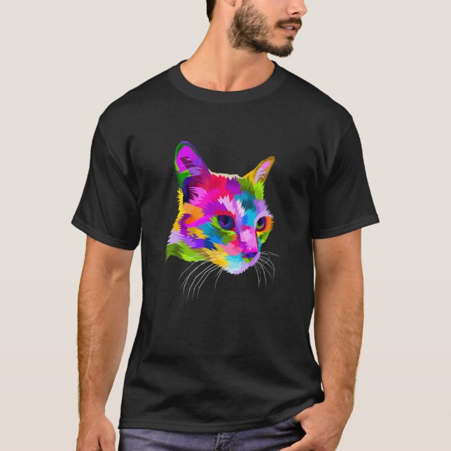 Camiseta Gráfico de gato colorido (Anverso)