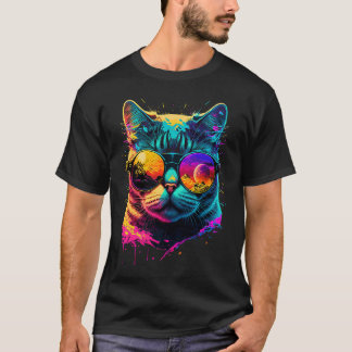 Camiseta gráfico de gato colorido con gafas