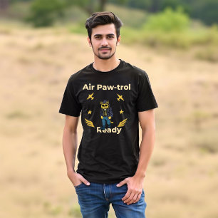 Camiseta gráfico de gato listo para el patrullaje aéreo