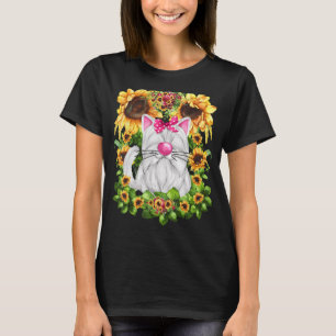 Camiseta Gráfico De Gatos Para Mujeres Patrón De Girasol Cu