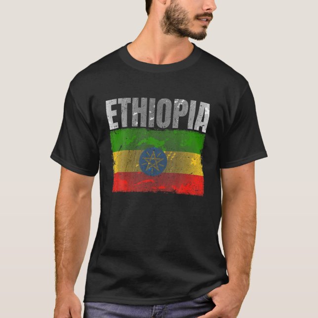 Camiseta Gráfico de la bandera etíope angustiado para hombr (Anverso)