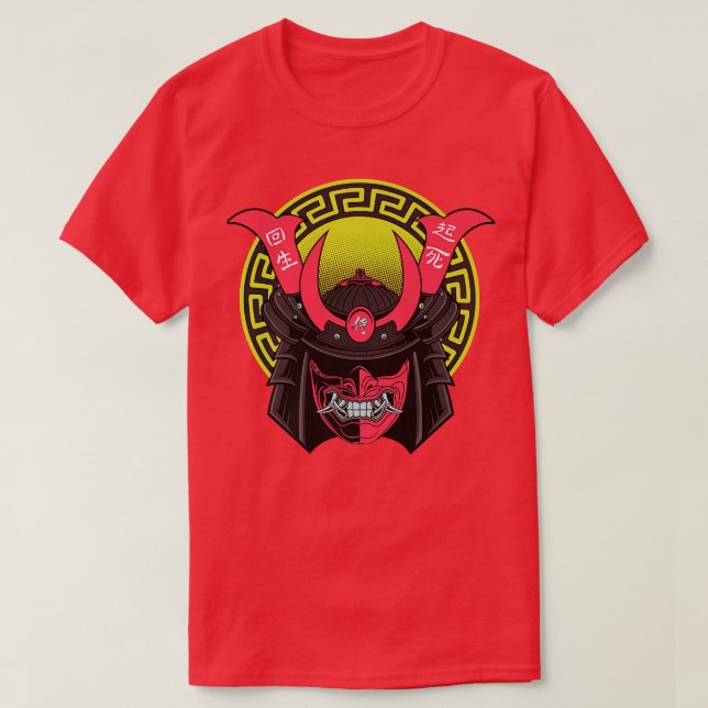 Camiseta Gráfico de la máscara de guerrero de Samurai (2) (Diseño del anverso)