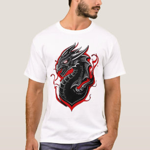 Camiseta Gráfico de la mascota del dragón rojo y negro