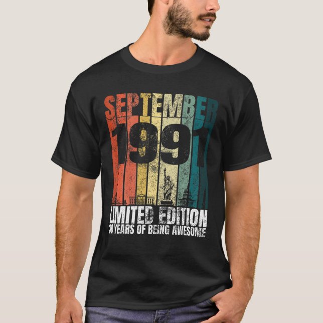 Camiseta Gráfico De La Vieja Septiembre De 1991 Bday 30 Año (Anverso)