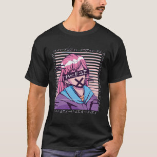 Camiseta Gráfico de las letras japonesas de Anime Glitch Ch
