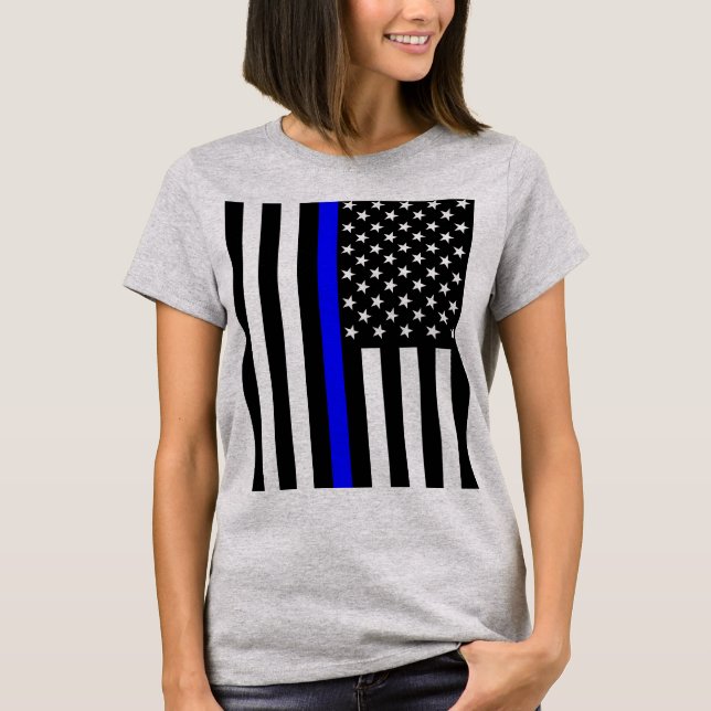Camiseta Gráfico de línea azul delgada estadounidense (Anverso)
