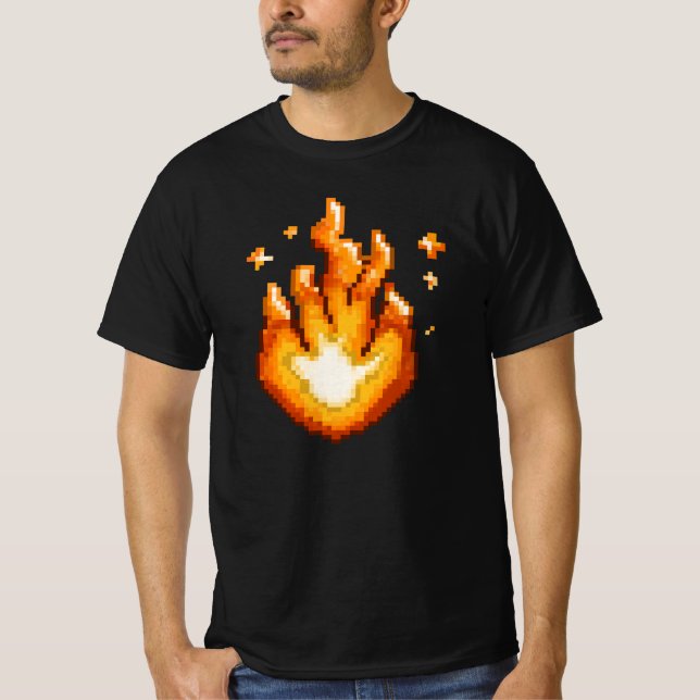 Camiseta Gráfico de llamas de fuego de arte de píxeles (Anverso)