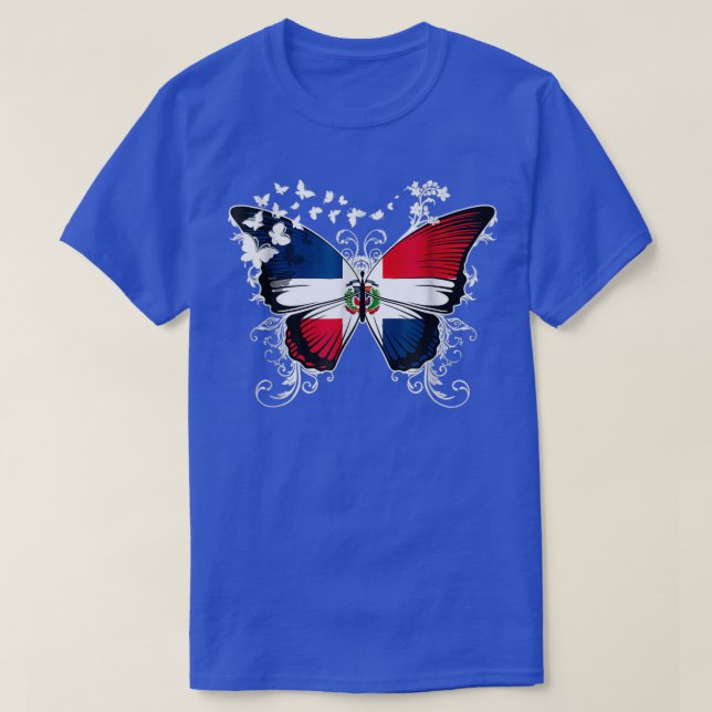 Camiseta Gráfico de mariposa con bandera de República Domin (Diseño del anverso)