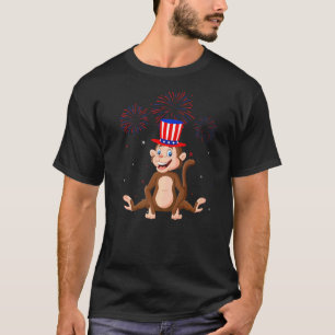 Camiseta Gráfico de mono rojo blanco azul de fuegos artific