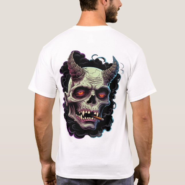 Camiseta Gráfico de monstruo Oni con cuernos y aspecto inte (Reverso)