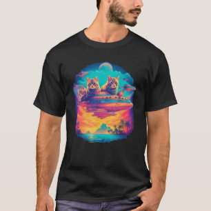 Camiseta Gráfico de nave espacial Cat Flying UFO