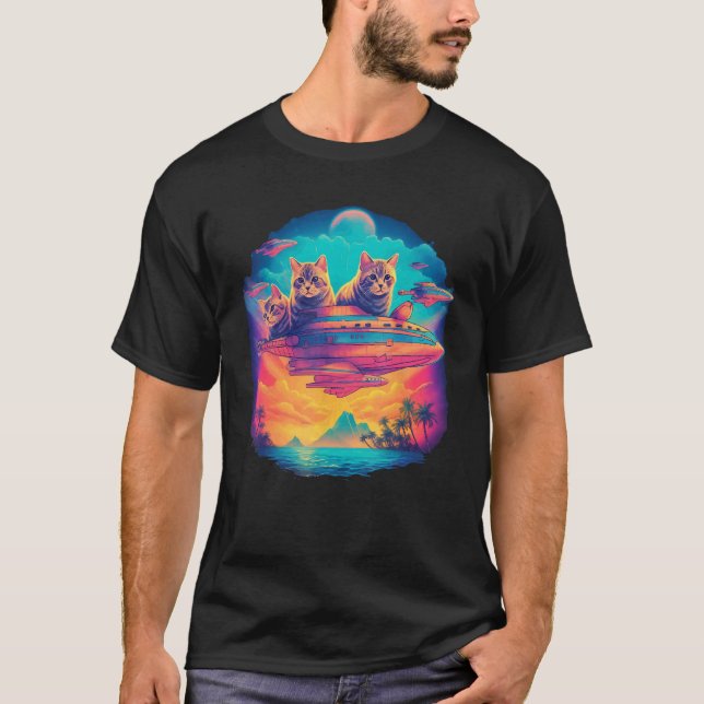 Camiseta Gráfico de nave espacial Cat Flying UFO (Anverso)