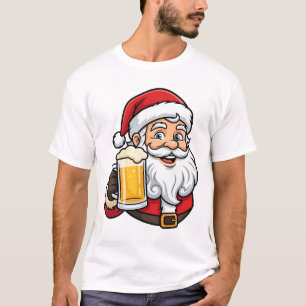 Camiseta Gráfico de Navidad de Papá Noel bebiendo cerveza
